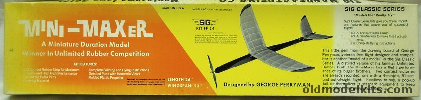 SIG Mini-Maxer - 23 Inch Wingspan Rubber Powered Freeflight Aircraft, FF-24 plastic model kit